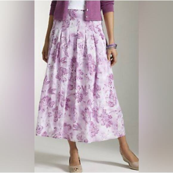J. Jill Dresses & Skirts - NEW J Jill 10 Women's 100% Linen Flowy Full Maxi Skirt Lined Purple Floral